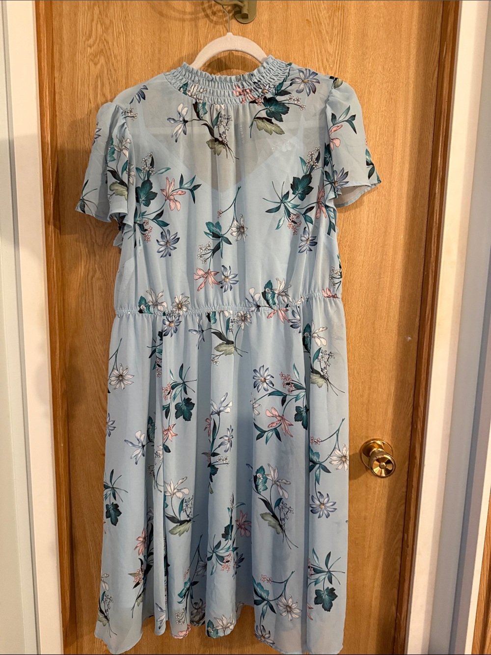 Women’s Light Blue Floral Smocked Neck Dress